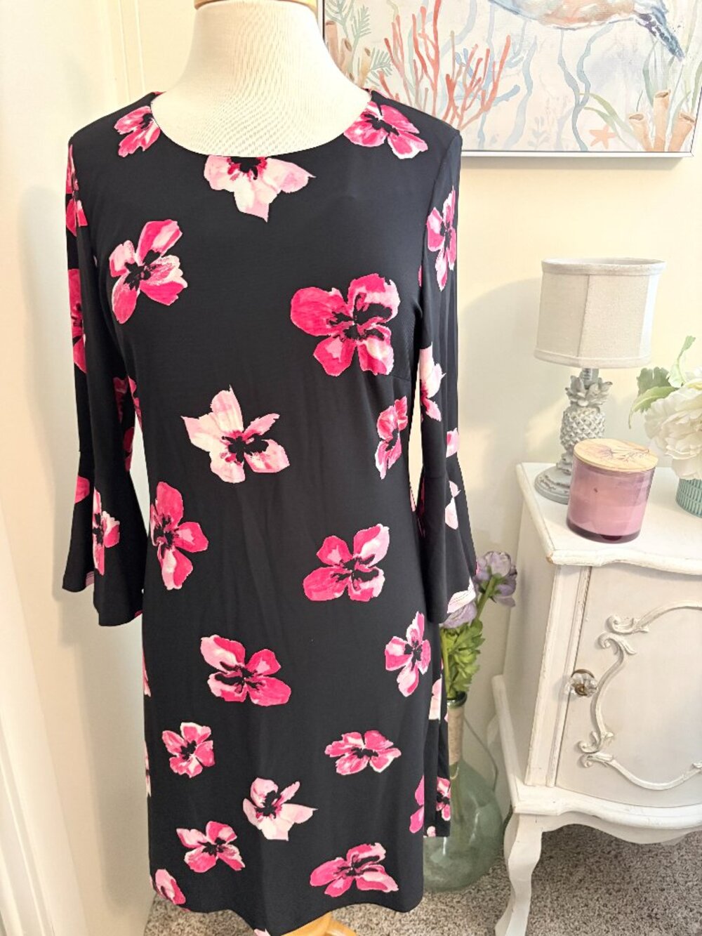 Tommy Hilfinger Dress, Size 10, black with pink floral